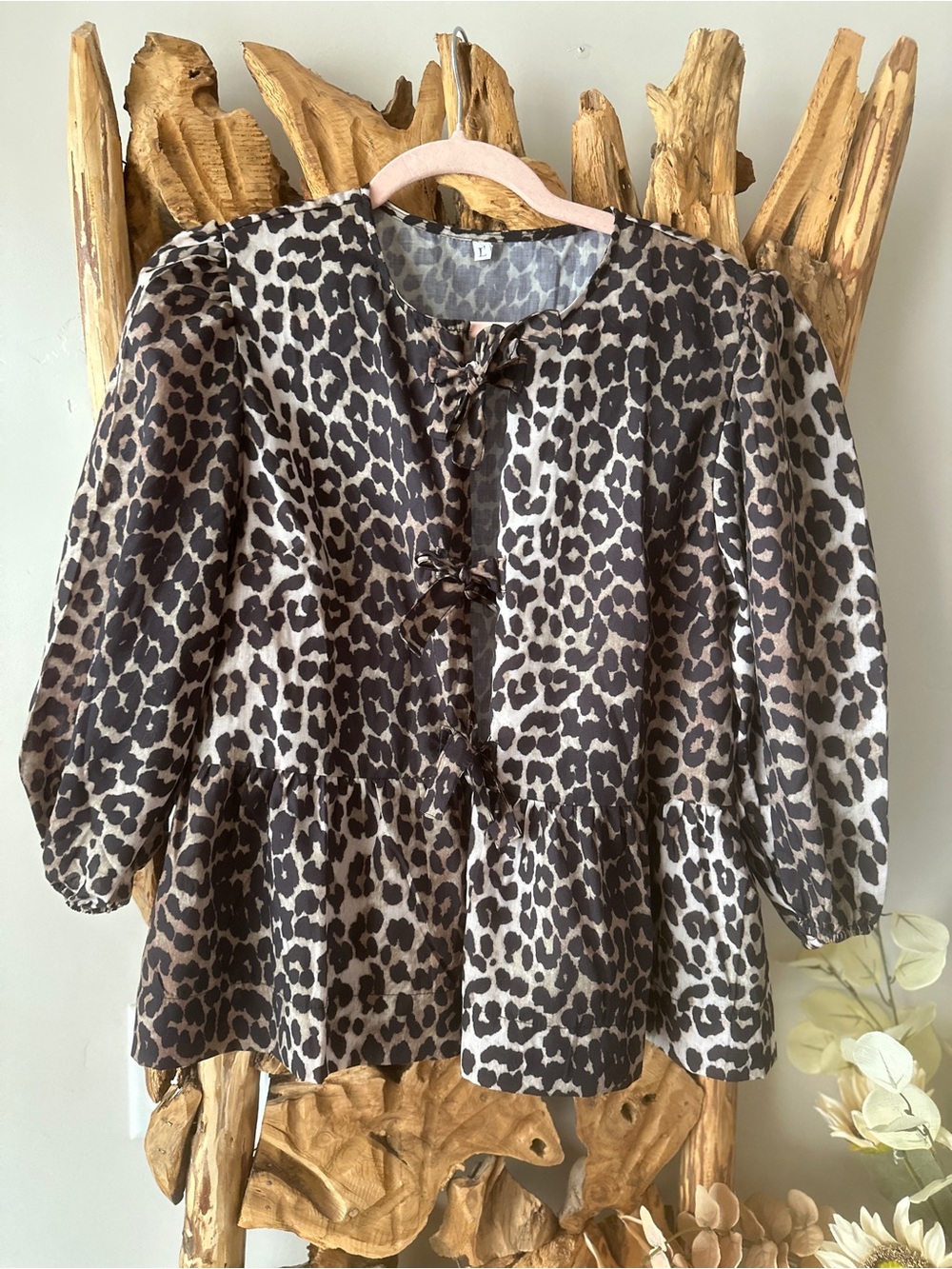 Leopard Print Peplum Blouse - Brown/Black
